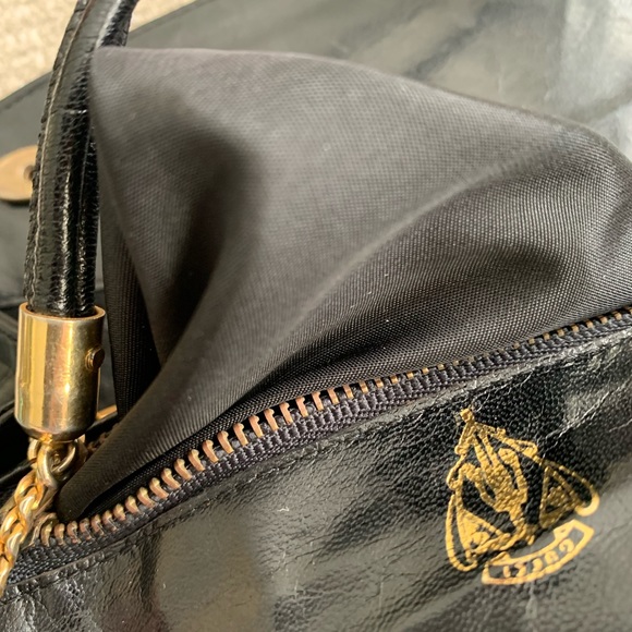 ✨Vintage Gucci Black Leather Shoulder Evening Bag Gold Accent EUC Stunning! - Picture 8 of 16